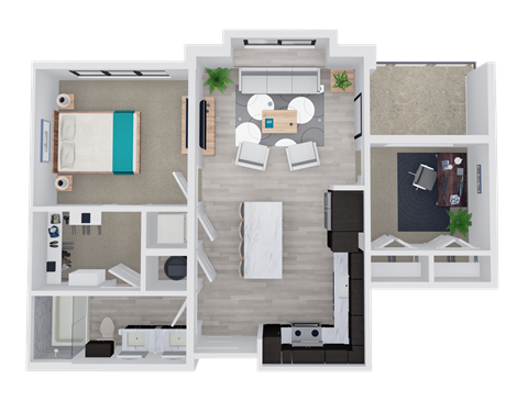 Floor plan for 1 bed, 1 bath, 765 sqft